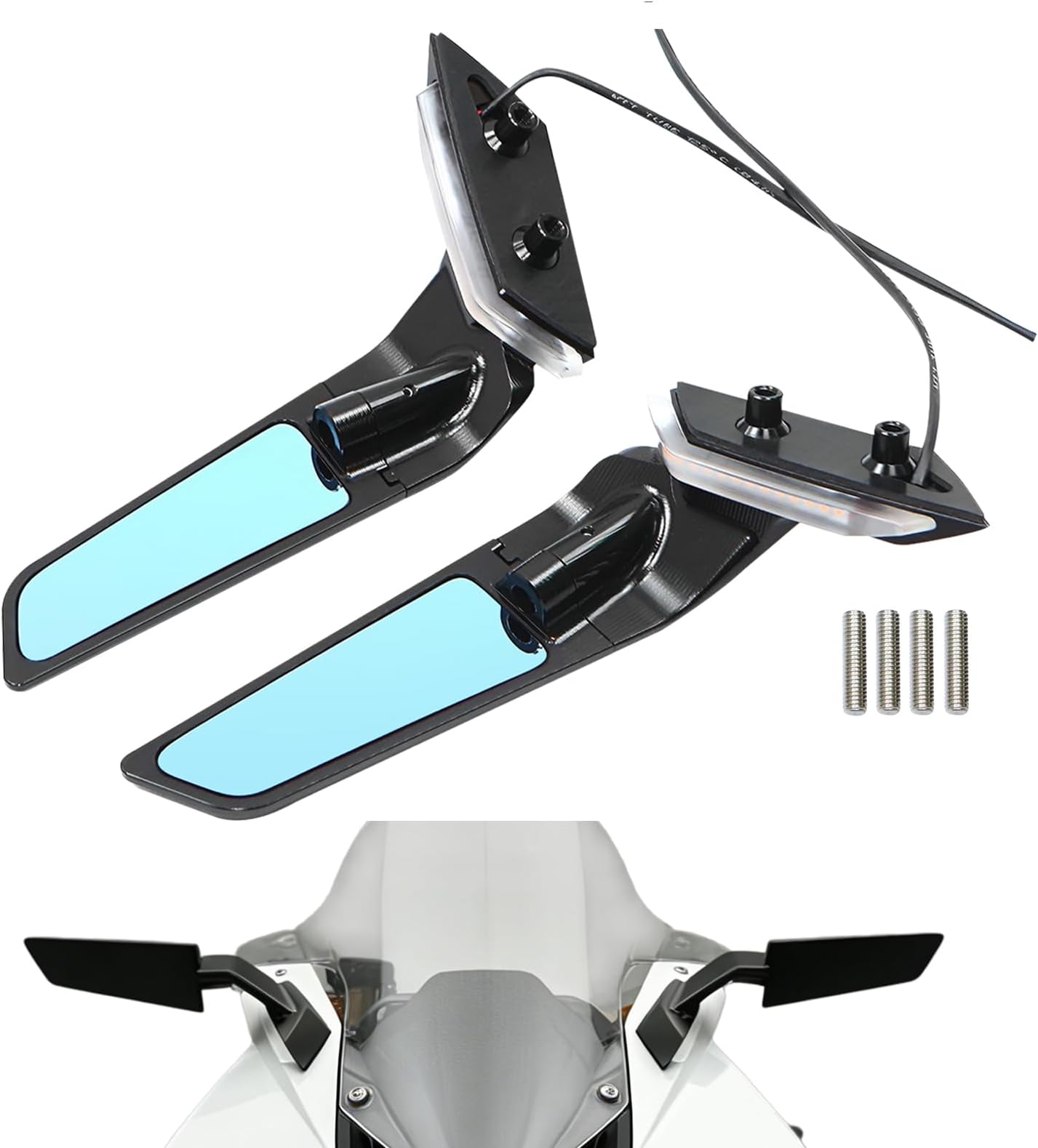 Motorcycle Side Mirrors with LED Light Fits Compatible with BMW S1000RR (2019-2023 2024 2025) Turn Signal Mirrors
