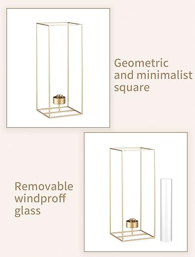 Miniatura 6 de Sziqiqi Portavelas de huracán para candelabros candelabros dorados para centros de mesa, decoración de mesa - Juego de 2 candelabros geométricos de