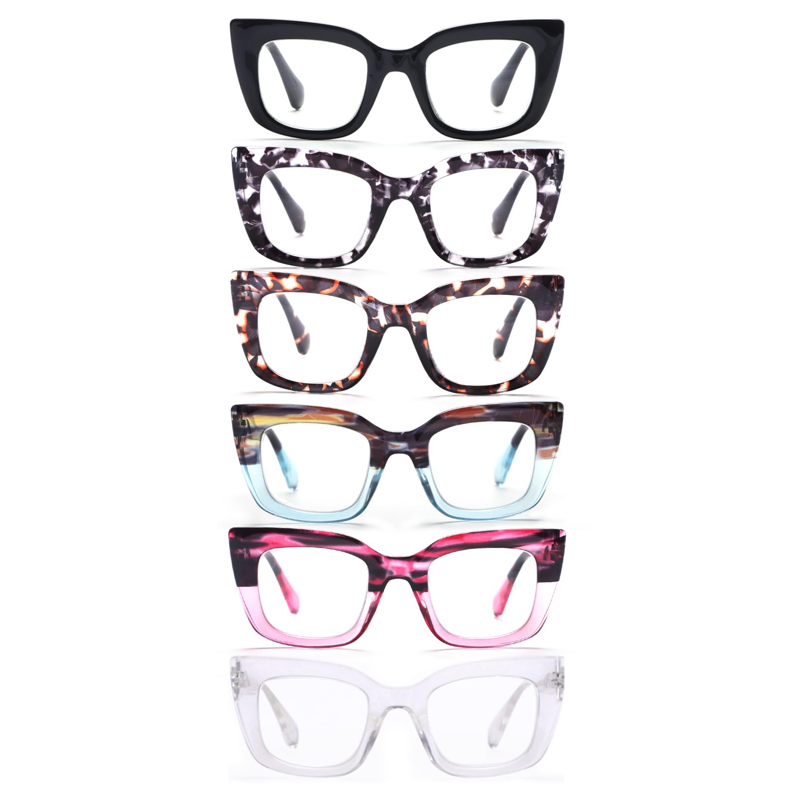 TRENVIE Reading Glasses for Women, 6 Pack Fashion Cat Eye Blue Light Blocking Computer Readers Anti Glare UV Eyeglasses