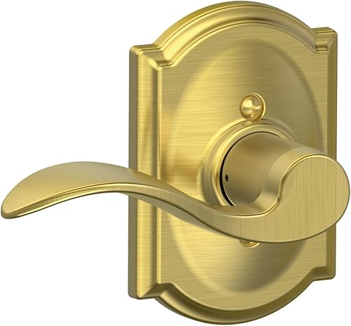 SCHLAGE - Manija Accent con cerradura sin giro y una moldura Camelot en latón satinado - Apertura a la izquierda. F170 ACC 608 CAM LH