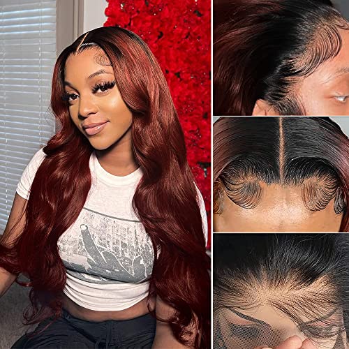13x4 Ombre Reddish Brown Lace Front Wigs Human Hair 16inch Colored Body Wave Human Hair Wigs for Women 150 Density Gluel