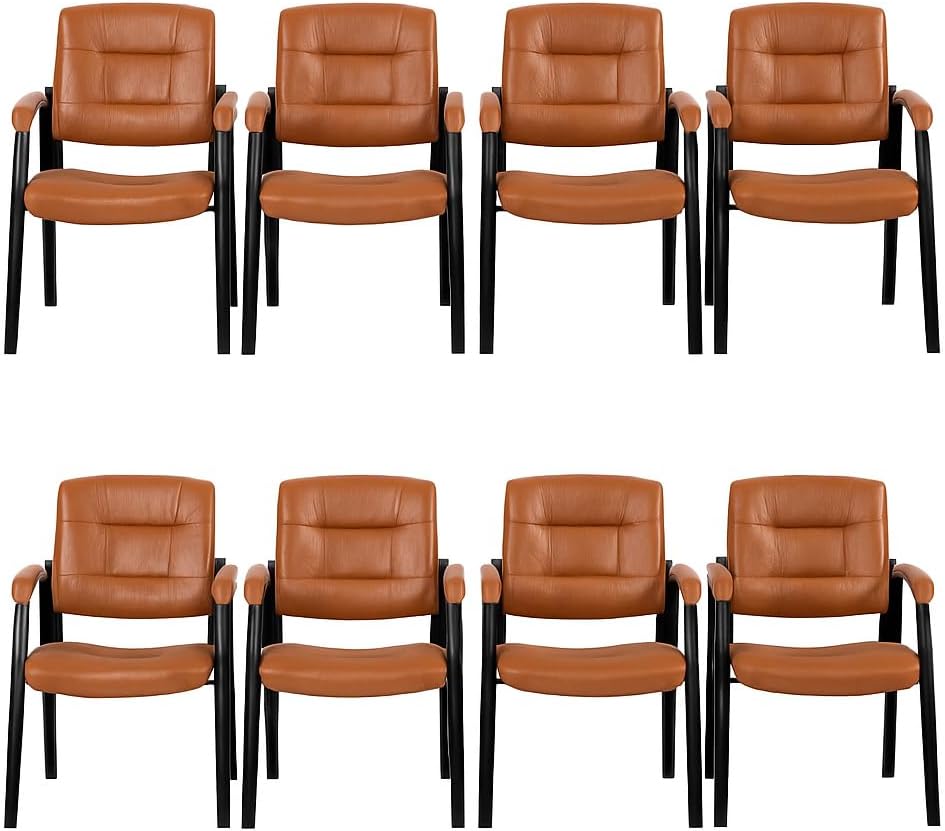 Naomi Home Faux Leather Stackable Office Guest Chairs – Reception Chairs with Armrests for Lobby, Clinic, Medical Waiting Room or Conference Room Seating - Caramel, Set of 8