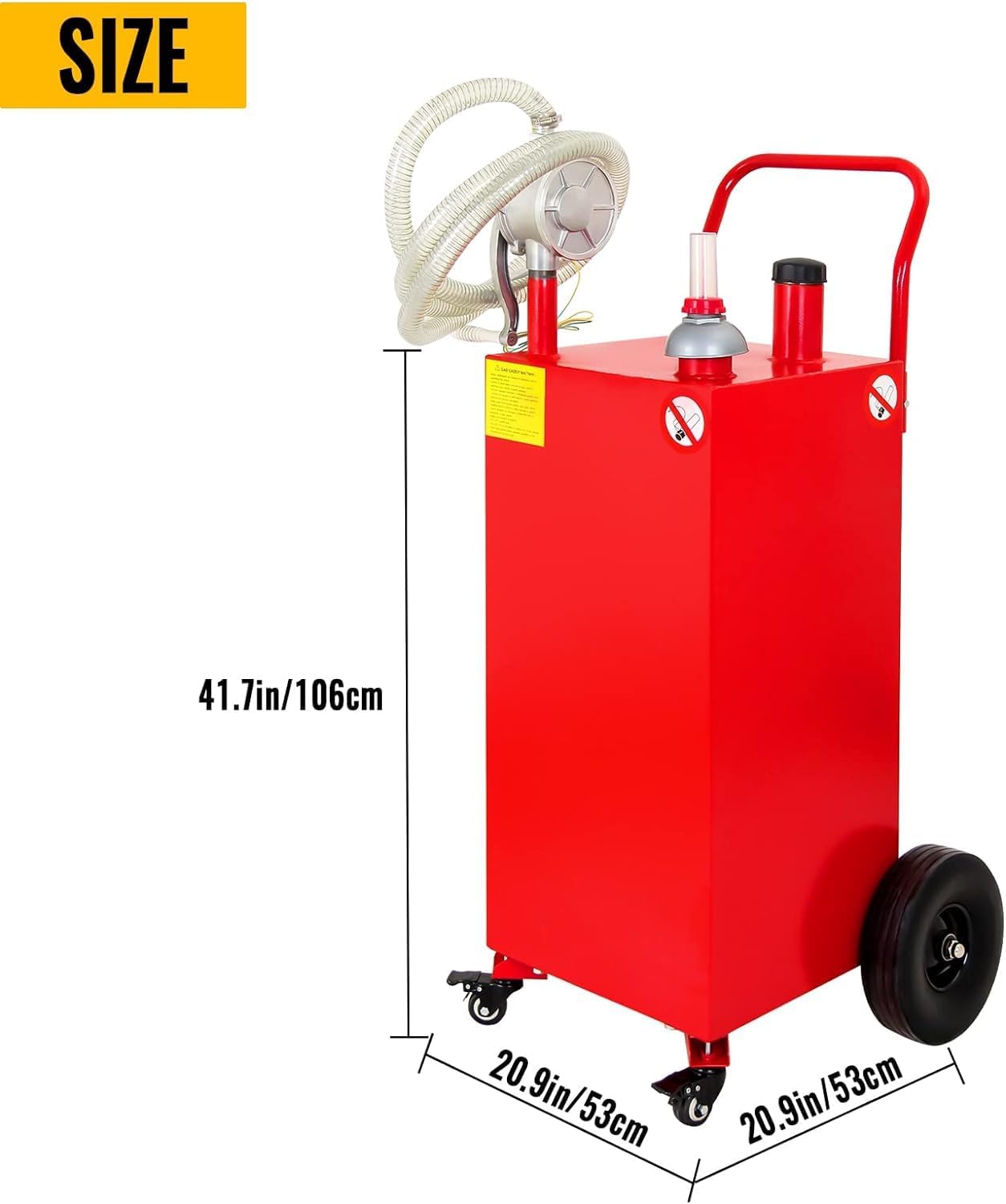 Gas Caddy Fuel Tank Gasoline container Diesel portable gas tank w/pump Rolling & Solid Rubber Wheels for Weeder,Snow blower,Pickup truck,ATV,Water Scooter,Yacht,UTV,Motorcycle (35 Gallon Red)