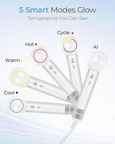 Miniatura 7 de Funflow Secador de pelo iónico ligero para mujer - Secador de pelo inteligente con sensor AI, 5 modos de secado rápido, control de temperatura