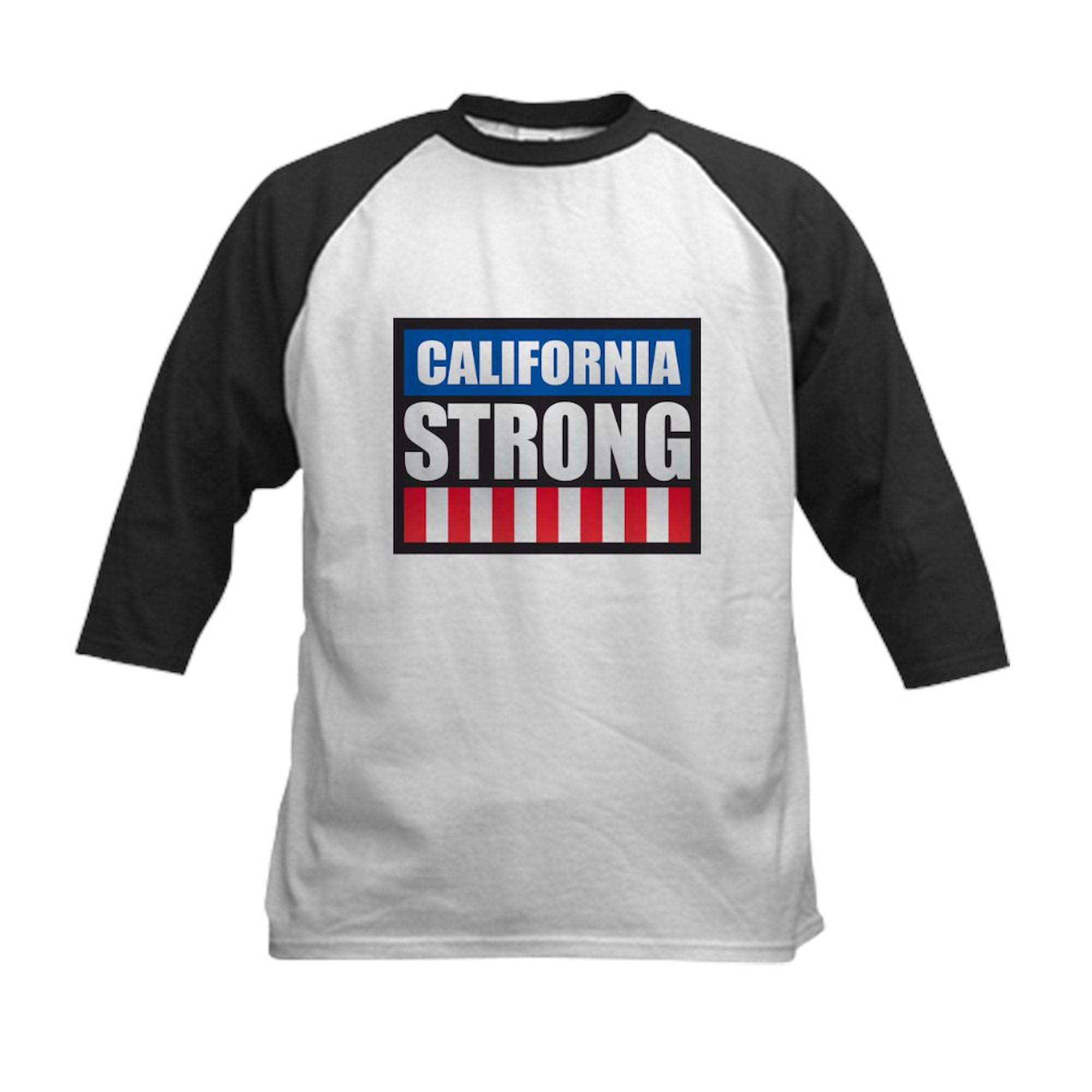 CafePress California Strong Baseball Jersey Kids Cotton Baseball Jersey, 3/4 Raglan Sleeve Shirt Black/White