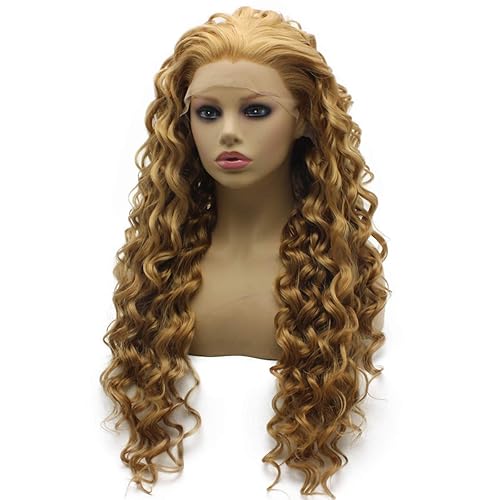Miniatura 2 de Peakia - Peluca larga y rizada de color rubio caoba natural medio atado a mano