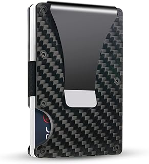 Minimalist Wallets For Men - Carbon Fiber Wallet - card holder wallet - RFID Blocking Front Pocket Credit Card Holder - Metal Small Mens Wallets With Cash Strap