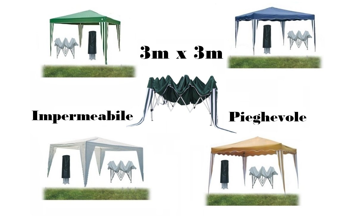 Gazebo pieghevole impermeabile in alluminio 3x3m Verde/Blu/Bianco/Giallo Ocra