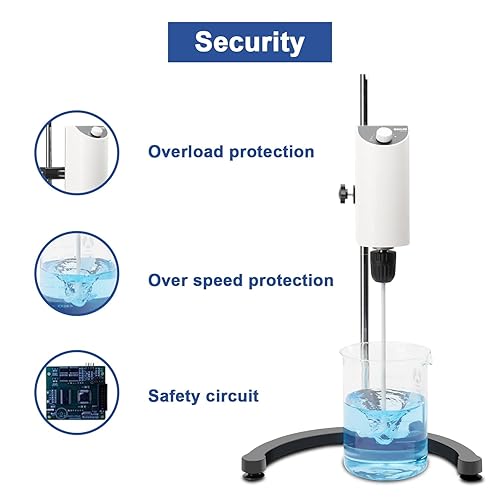 Miniatura 6 de ONiLAB Agitador Aéreo Analógico de Laboratorio, Capacidad de 10L, Velocidad Ajustable 100-2500rpm, Viscosidad Máx. 10000mpas, Mezclador de