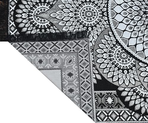 Image of Premium Cotton Carpet for Living Room 5 X 7 FEET | Carpet for Hall /Area Rugs /ChenilleCarpet /CottonCarpet /Carpet for Living Room /Kalin & Dari | Reactangular (Black)
