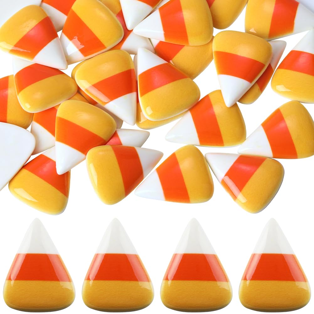 SUNNYCLUE 1 BOX 30PCS Halloween Cabochons Halloween Resin Charms Cute Cartoon Orange Pumpkin Candy Corn Flatback Cabochon Bulk for Jewelry Making