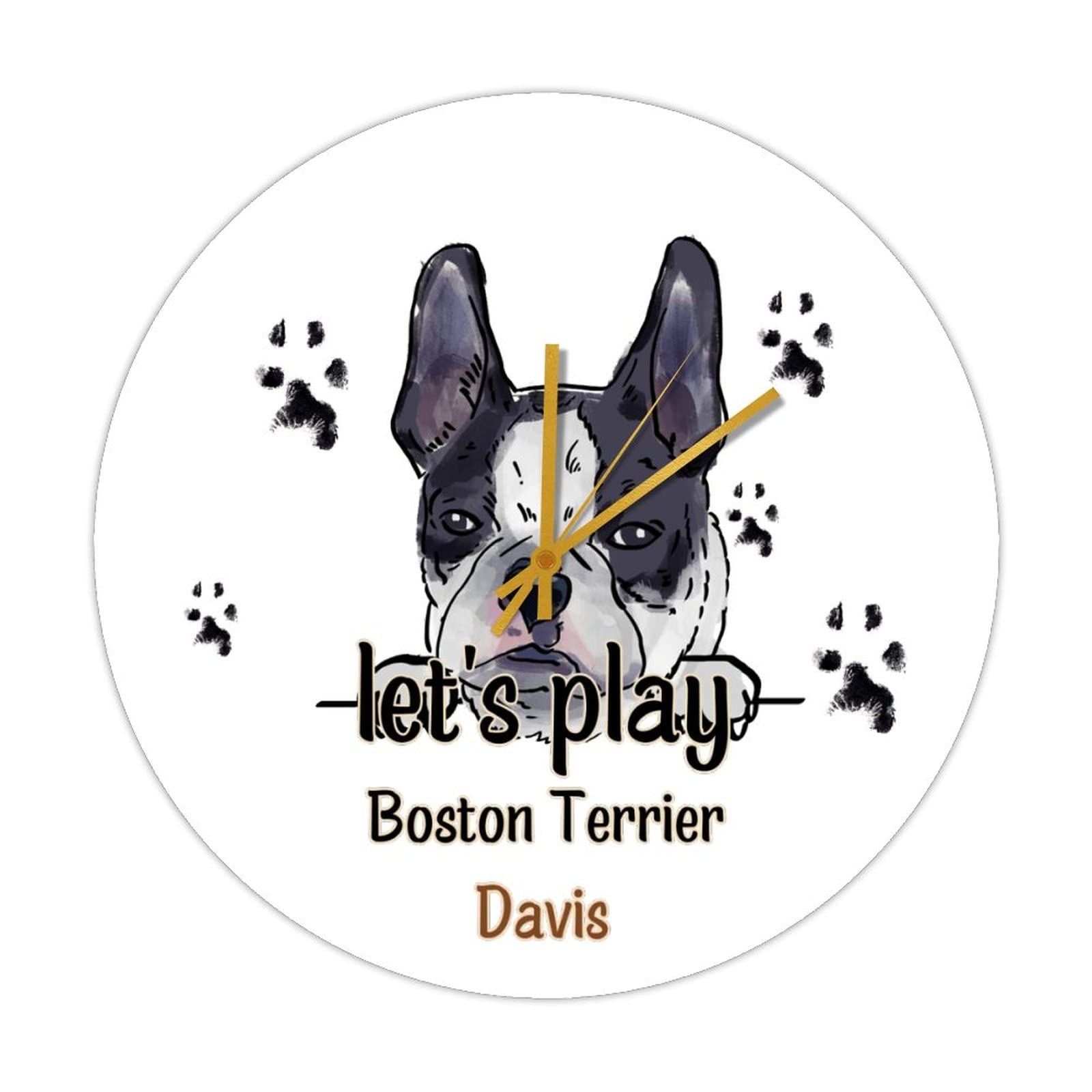 Horloge murale Boston Terrier sans tic-tac pour éliminer les bruits