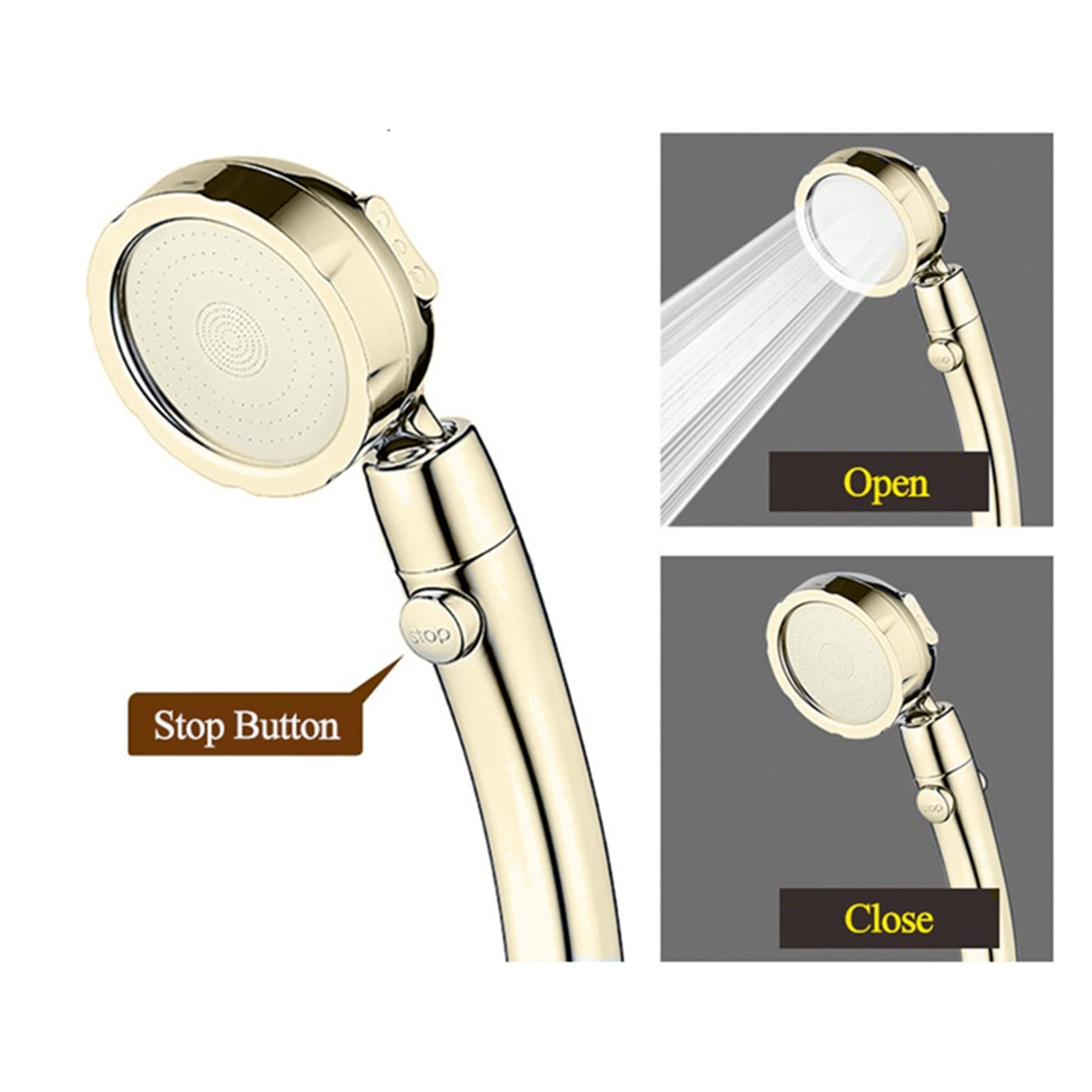 INEOUT Oro Abbagliante 3 modalità di Regolazione Il Soffione Doccia Ruota Il Pulsante di Arresto Ad Alta Pressione for Risparmiare Acqua Placcatura Cromata Dorata (Color : Shower And Hose)