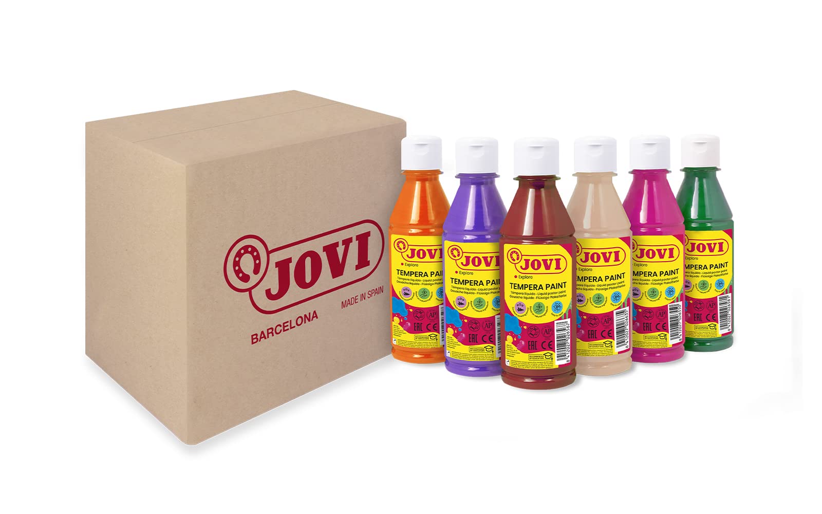 Jovi - Tempera liquide, boîte de 6 bouteilles de 250 ml, couleurs secondaires, peinture à base d'ingrédients naturels, facile à laver, sans gluten, idéale pour un usage scolaire (502/6B)