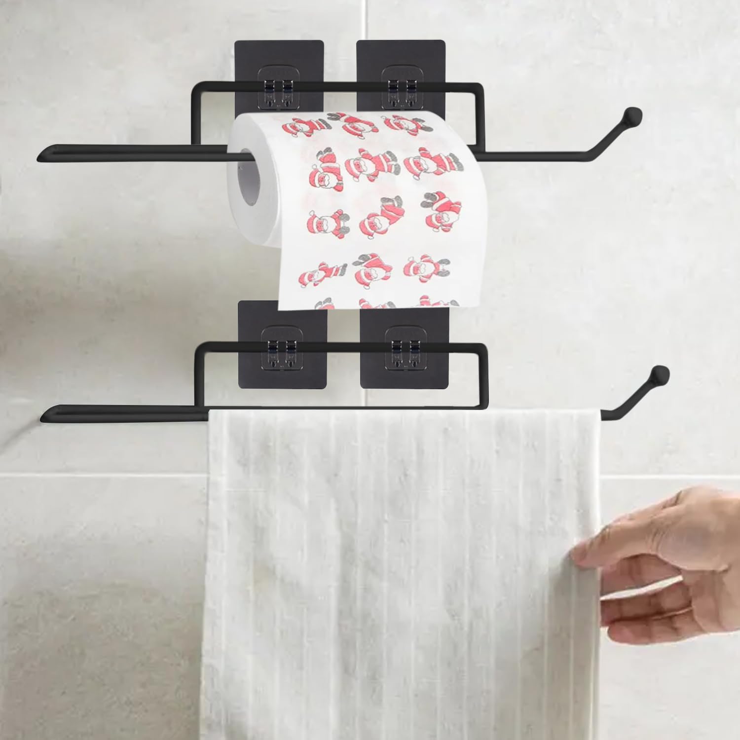Everline - Metal Magic Sticker Series Self Adhesive - Wall Mounted Tissue/Toilet Paper Holder Stand for Kitchen and Bathroom - Black (Pack of 2)