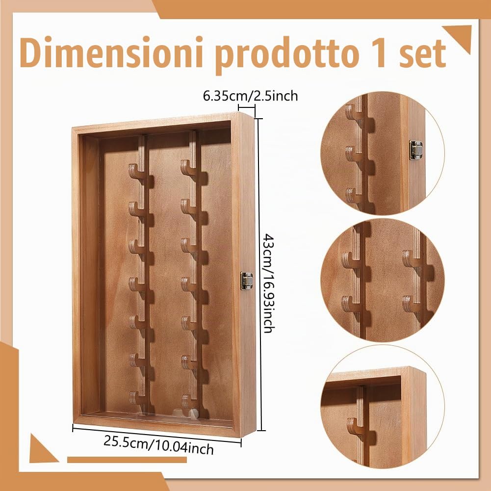 UNICRAFTALE Espositore per coltelli in legno di pino, con coperchio in acrilico visibile con serratura, 43 x 25,5 cm, espositore per la collezione di coltelli, per riporre oggetti in casa