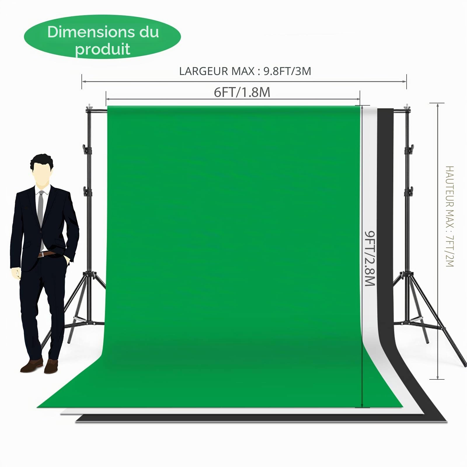 Andoer Kit Studio Photo et éclairage Système de Support de Toile de Fond 135W 5500K Ampoules Parapluie Softbox éclairage Continu pour Studio Photo Professionnel pour Portrait et Photographie Vidéo