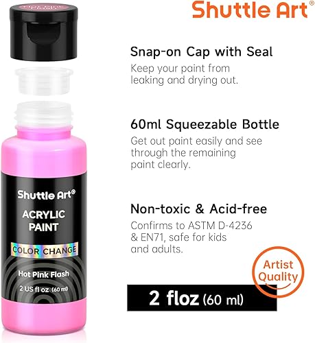 Miniatura 44 de Shuttle Art Pintura acrílica metálica de 30 colores, pintura metálica de grado artista en botellas (2.3 onzas líquidas, 2 onzas), rica pigmentación