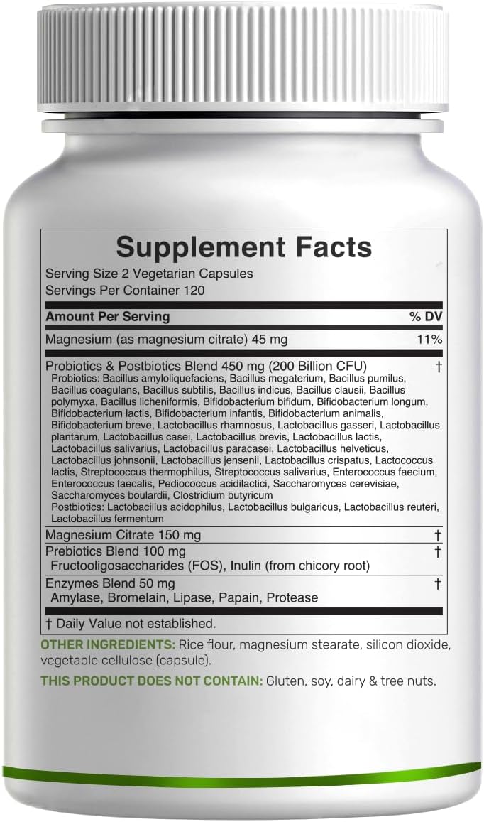 DEAL SUPPLEMENT Probiotics for Women & Men, 200 Billion CFU Per Serving, 240 Vegetarian Capsules, 4 Month Supply | 40 Strains with Prebiotics, Enzymes & Magnesium Citrate | Non-GMO, Gluten Free