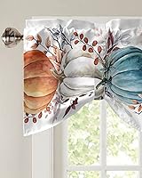 Vista 3 de Pumpkins Leaves Tie Up Valance for Kitchen Windows, Adjustable Window Valance Kitchen Curtains Window Topper Short Curtain for Living Room, Fall