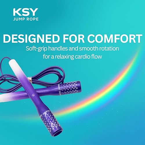 Miniatura 5 de Cuerda de saltar para mujer (serie arcoíris)  Cuerda cardiovascular ajustable para entrenamiento de mujer y entrenamiento en casa  Asas de agarre