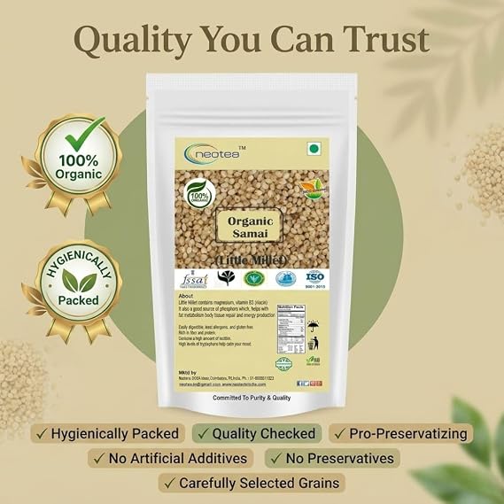 Neotea Organic Samai Rice 500g | 17.63 OZ | Little Millet | Kutki | Samalu | Kurikku | Small Millet | Gluten-Free Whole Grain