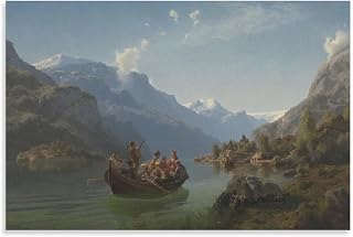 Bridal Procession on The Hardangerfjord Poster Print by Adolph Tidemand Canvas Wall Art Poster Decorative Bedroom Modern Home Print Picture Artworks Posters 08x12inch(20x30cm)