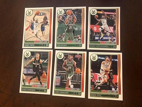 2021-22 Panini NBA Hoops Milwaukee Bucks Team Set Includes Rookies (Hand Collated) of 6 Cards: #73 Brook Lopez Milwaukee Bucks #83 Khris Middleton