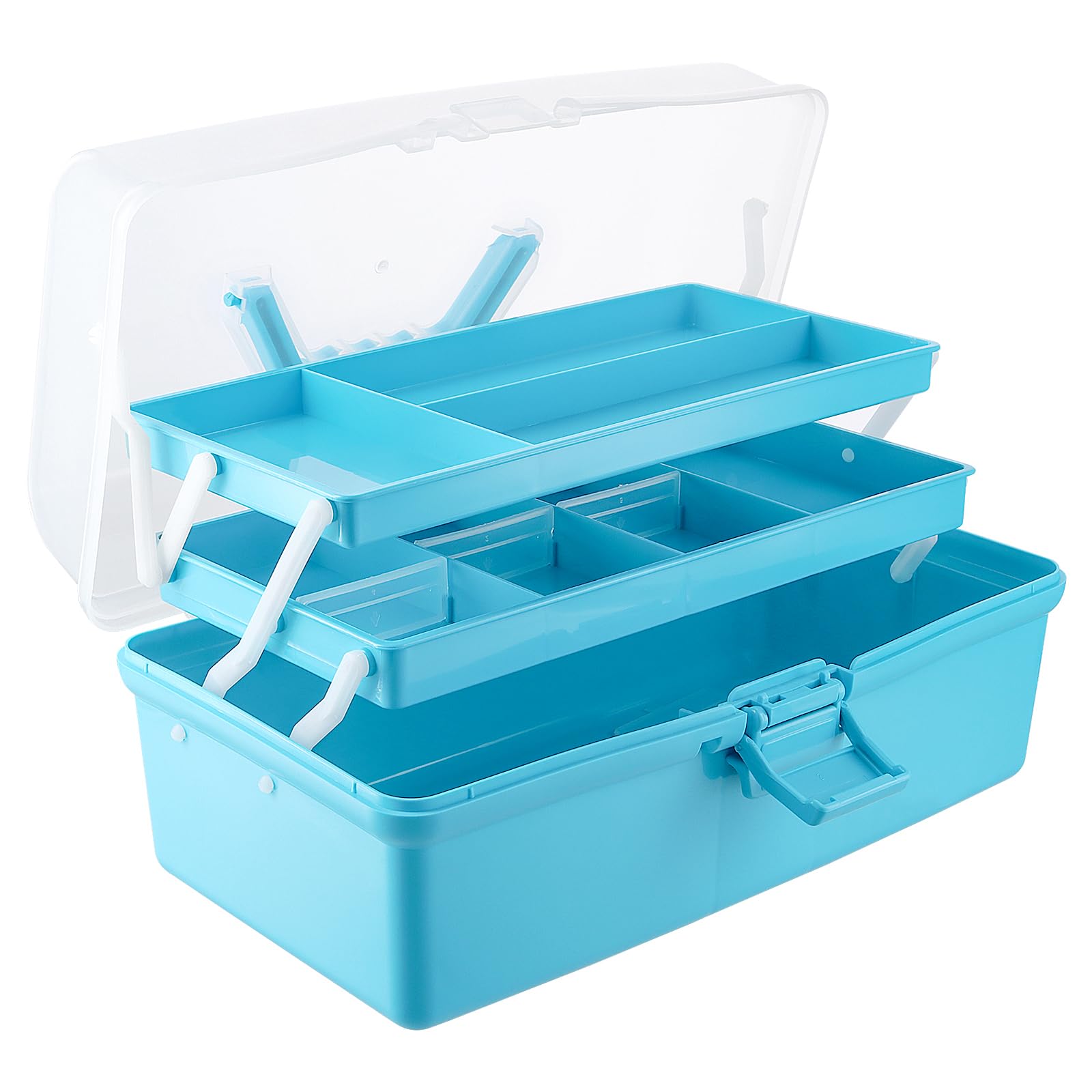 DAKFOOK 13 Inch 3 Layer Multipurpose Storage Box,Plastic Craft Art Storage Box with Compartments, 3 Layer Sewing Box for Sewing Supplies, Make Up, Fishing Tackle, Craft Supplies,Painting Art Supply