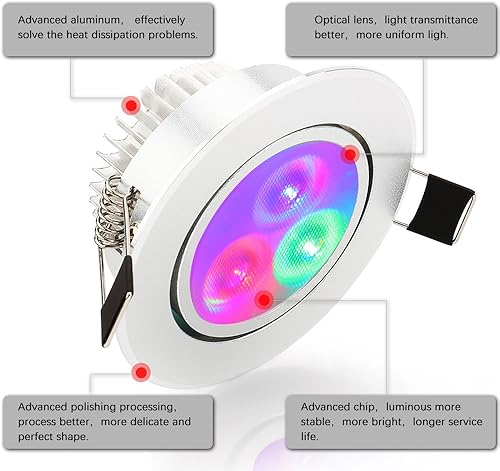 Miniatura 3 de Esbaybulbs Paquete de 4 luces LED empotrables que cambian de color, 3 W, RGB Downlight Retrofit, Gimbal de 3 pulgadas, iluminación empotrada, 16
