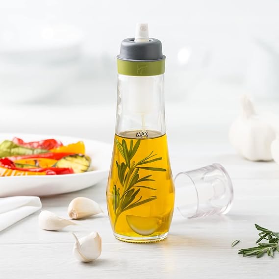 Trudeau Oil Spray Bottle, Glass, Plug-Free Filter for Baking Grilling, 10 oz