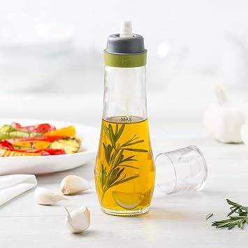 Trudeau Oil Spray Bottle, Glass, Plug-Free Filter for Baking Grilling, 10 oz