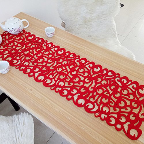 QIND Rectangle en Feutre Chemin de Table, Sets de Table Motif Floral Creux pour Home Décoration de Cuisine 101,6 x 27,9 cm Plus de Couleur Sets de Table Nappe, Red, 29 * 102cm Cover