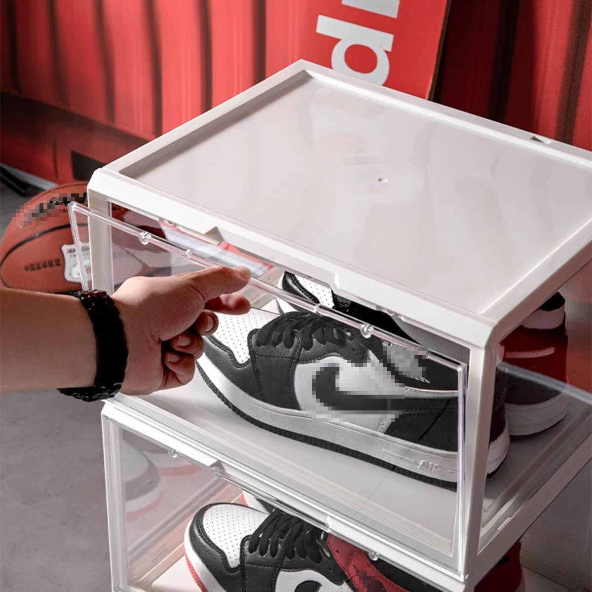 2 Paquetes de Cajas de Zapatos LED con Control de Voz, Cajas de Zapatos Transparentes para Zapatillas de Deporte de exhibición, Caja de Almacenamiento de plástico apilable con DS, organizado
