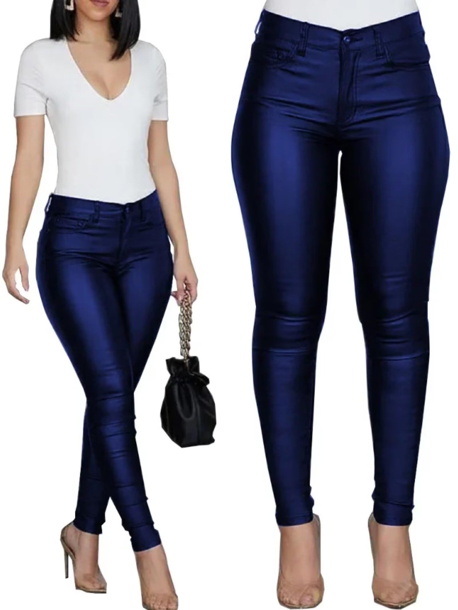 Damen-Leggings aus Kunstleder, hohe Taille, Skinny-Hose, Jeggings, schwarze Hose, sexy, figurbetonte Hose
