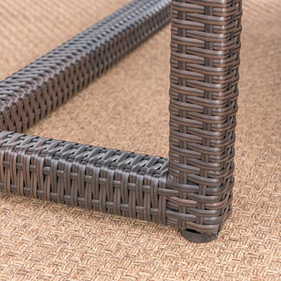 Image of DEVOKO Large Outdoor Wicker Sofa Set, HDPE Rattan, Movable Cushion, Sectional Dinning Sofa, for Backyard, Porch, Pool (Dark Brown & Cream)