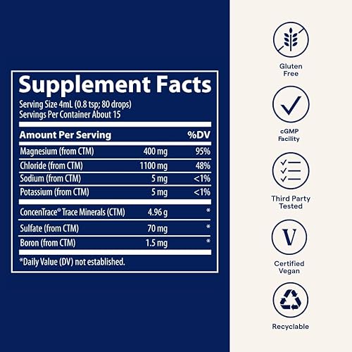 Miniatura 14 de Trace Minerals Magnesio iónico 400 mg – Suplemento de apoyo energético y salud cerebral – Suplemento líquido para ayudar a la salud inmune