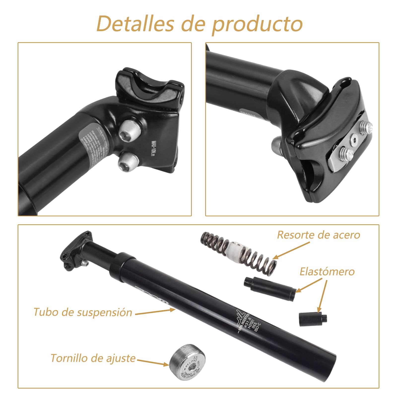Bicicleta Tija de sillín Amortiguador, Tija de sillín Amortiguador de Muelle, Diámetro 27.2mm,30.9mm,31.6mm,para E-Bike,MTB,City Bike Tija de sillín Amortiguador de Muelle