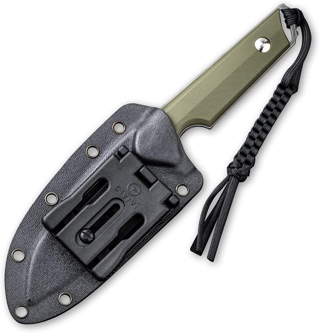CIVIVI Kepler Fixed Blade Knife, 4.48" Blade G10 Handles, Belt Knife with Kydex Sheath, Lanyard, Clip for Men Outdoor Activities C2109A (OD Green)