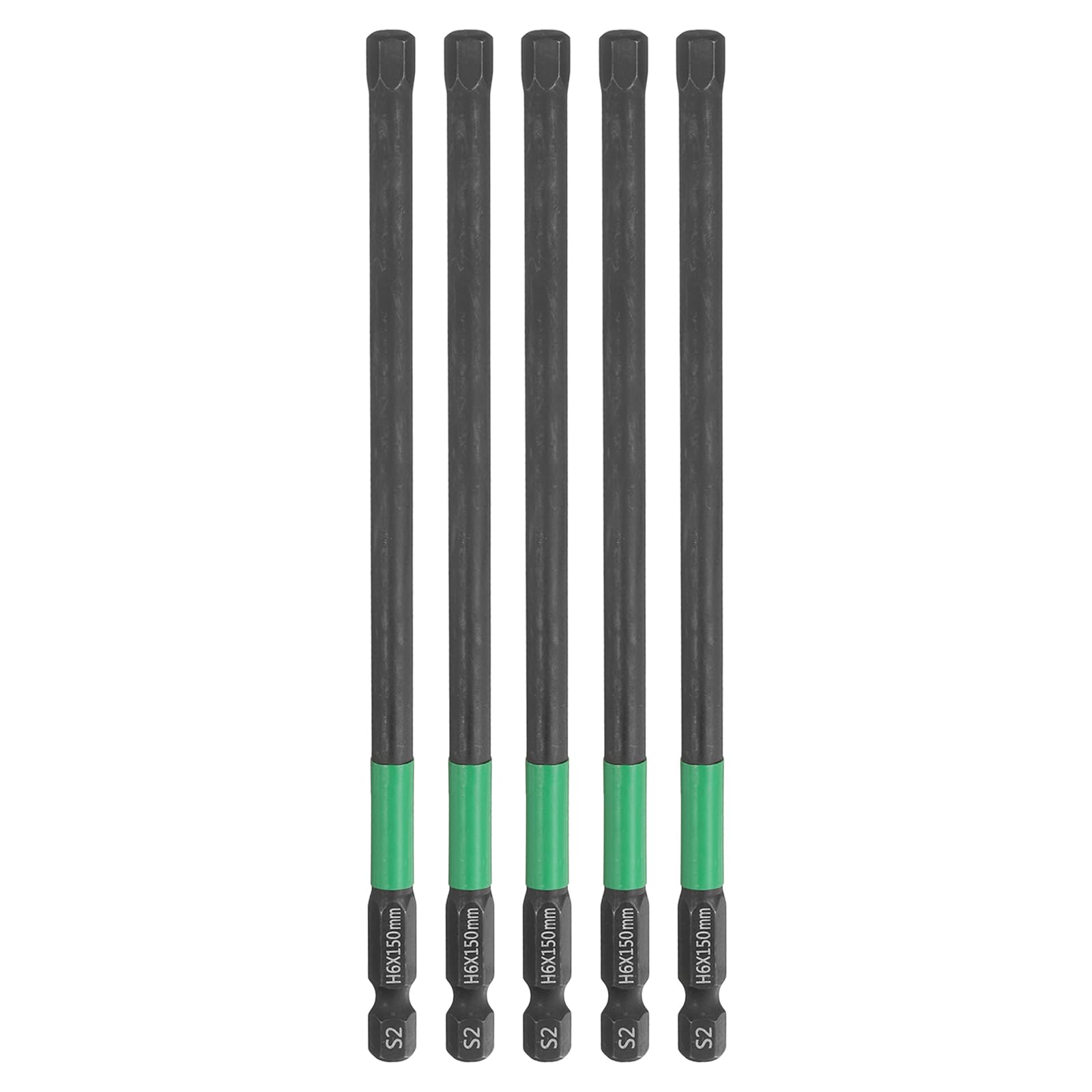 sourcing map 5pcs H6 Flat Hex Head Screwdriver Bit 6mm Metric Tip 1/4" Hex Shank 150mm (6") Long Magnetic Hexagonal Screw Drill Bit Wrench Black Phosphate S2 Steel Power Driver Socket