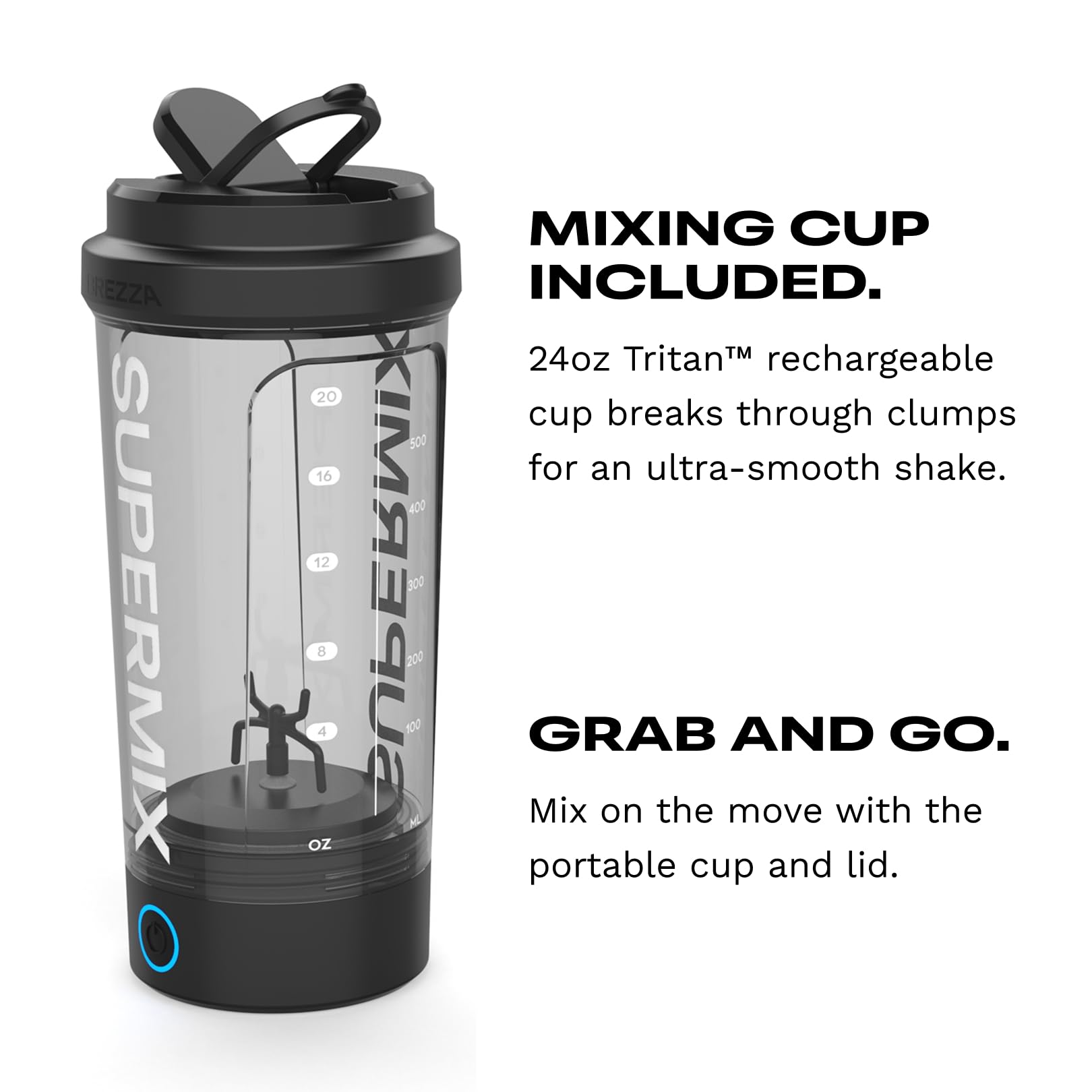 BREZZA Supermix Machine automatique à secouer de protéines – Distributeur de poudre électrique et système de tasse de mélange | Tritan sans BPA de 710 ml | Précision de 95 % | Shakes sans
