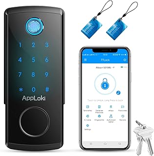 AppLoki Fingerprint Smart Lock, Keypad Door Lock with Deadbolt, Keyless Entry Door Lock with Bluetooth APP, Front Door Lock Works with Alexa Voice, Fob, e-Key and Code, Auto-Lock for Home Apartment