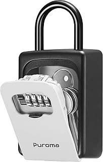 Puroma Lock Box, Large Key Lock Box Resettable Combination Code Lockbox, Portable Wall Mount Lockbox Security Safe Box for Outside Outdoor Home Office Door Handle House Key, Gray (1 Pack)