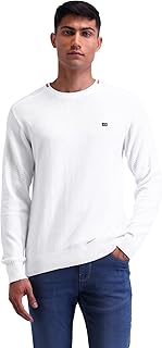 arrow sports Mens White Solid Crew Neck Long Sleeve Casual Cotton Regular Fit Sweater-picture-55