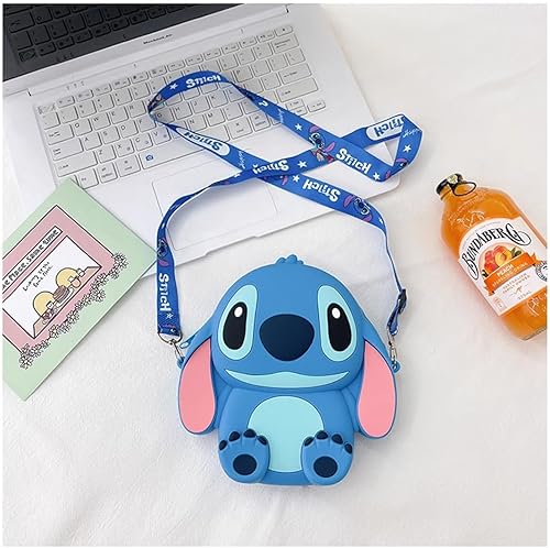 Vista 4 de Bolso cruzado Kawaii Stitch con correa ajustable para el hombro, bolso con cremallera, monedero de puntada de anime, monedero, bolsa de hombro