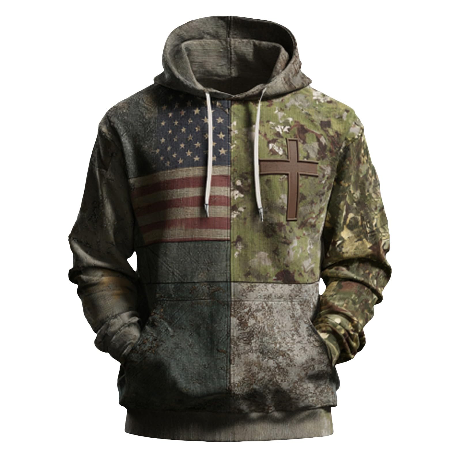 Sudaderas Hombre De Vestir Sudadera Informal con Capucha Y Bandera Estadounidense para Hombre, Manga Larga, Mensaje Adoración A Dios, Estilo Retro, Texto (Sky Blue, XXXXL) Ropa