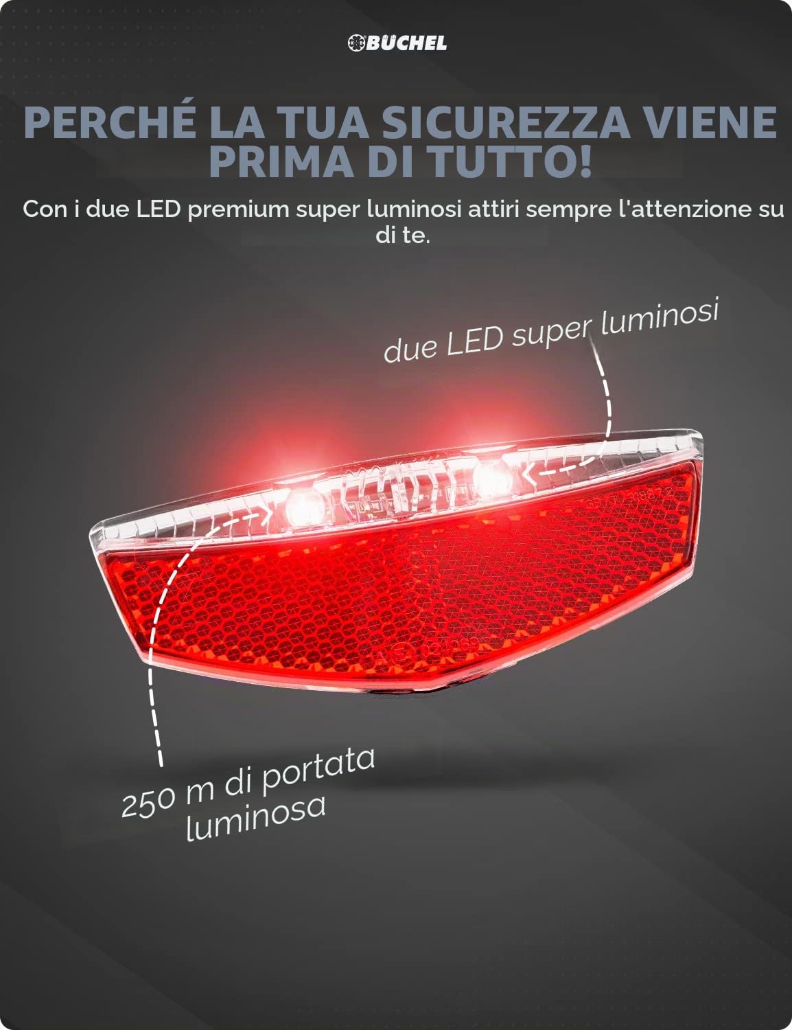BÜCHEL Fanale posteriore per bicicletta a LED, omologato StVZO, portabagagli per fanale posteriore TIVOLI, fanale posteriore per bicicletta dinamo o e-bike I fanale posteriore per bicicletta dinamico, luce posteriore per bicicletta