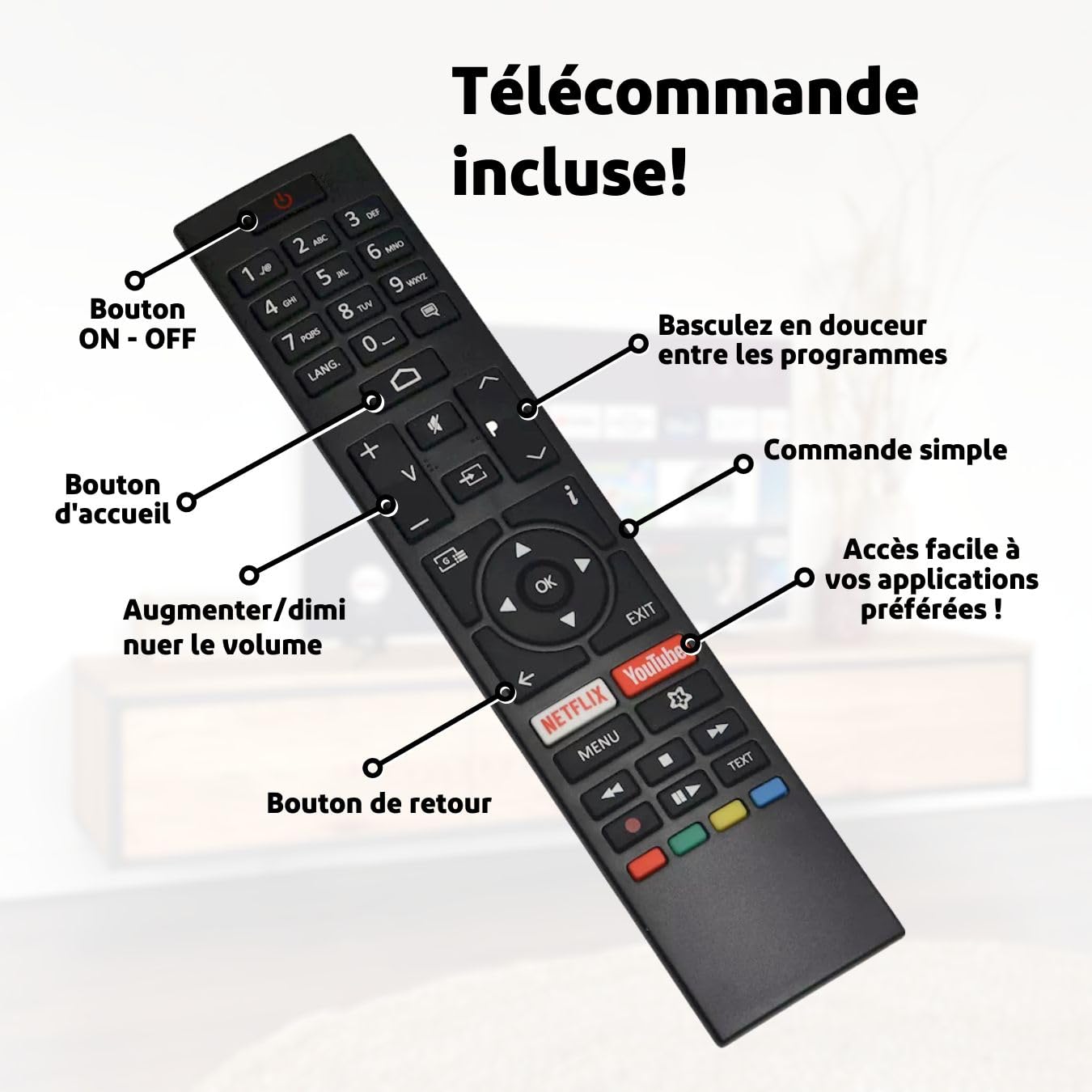 SALORA SMART40TV– TV Android avec écran LED Full HD 40 Pouces, HDR10 et HLG, Wi-FI, Bluetooth, 3X HDMI, Tuner DVB-T2/S2, Commande vocale, Classe énergétique F, TV LED compacte pour la mai