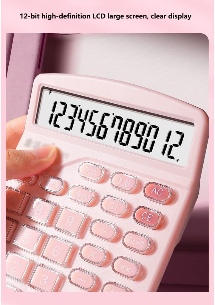 Creative 12 Digit Calculator,Desktop Sensitive Button Electronic LCD Display Calculator,Battery Solar Dual Power,for School,Office Gift (Color : Green, Size : 4.7X5.9inchs) (Pink 4.7X5.9inchs)