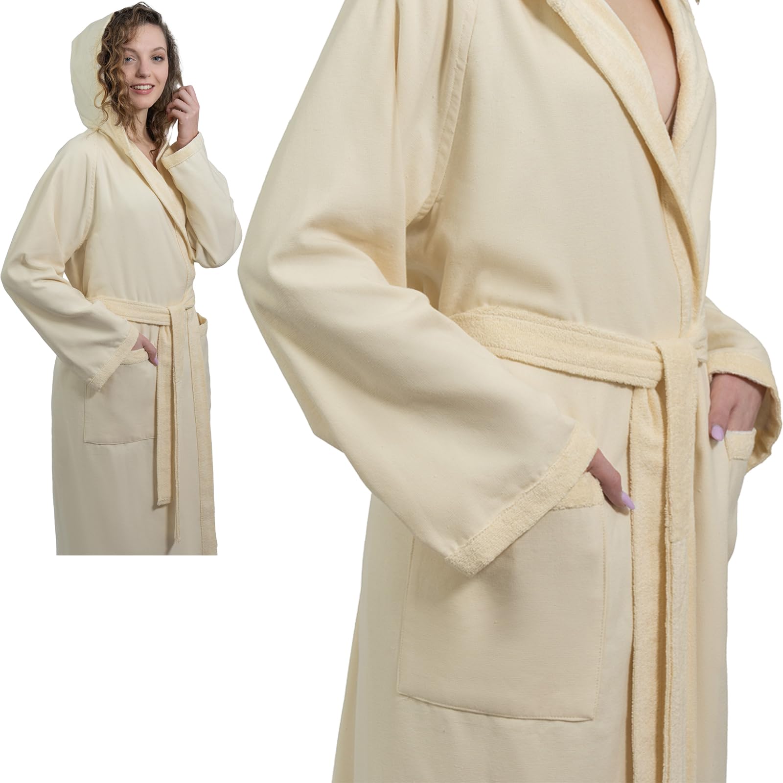 runico Accappatoio Donna Cappuccio - Design e Fabbricazione Italiana, 100% Cotone, Ultra Sottile, Super Assorbente, Anti-Pilling, con 2 Asciugamani Inclusi……